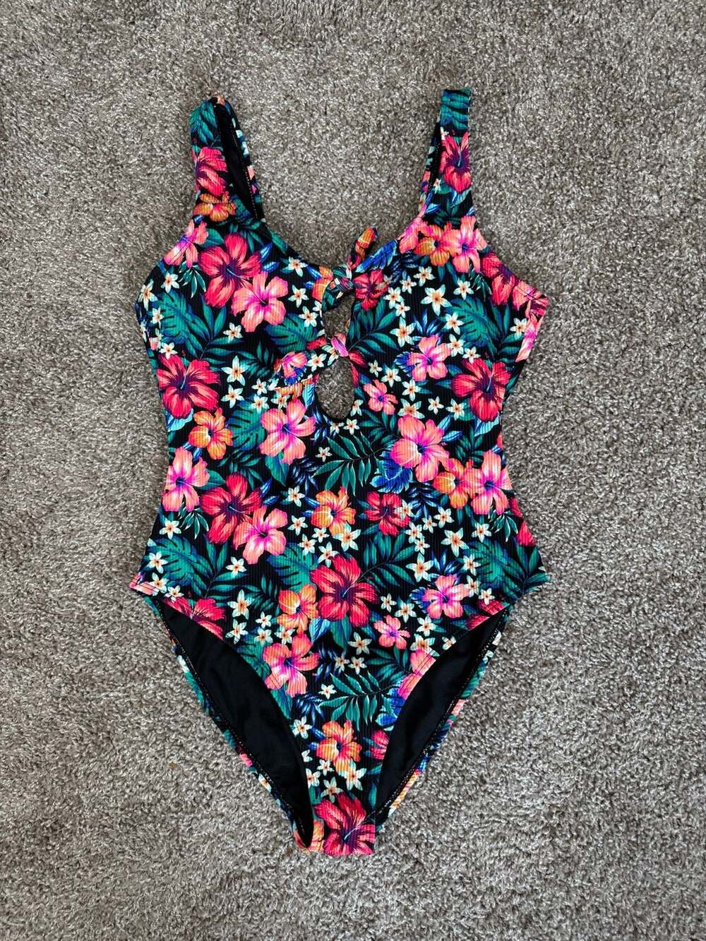 Island Soul Tropical Floral One Piece Swimsuit Cutout Resort Coastalcore L